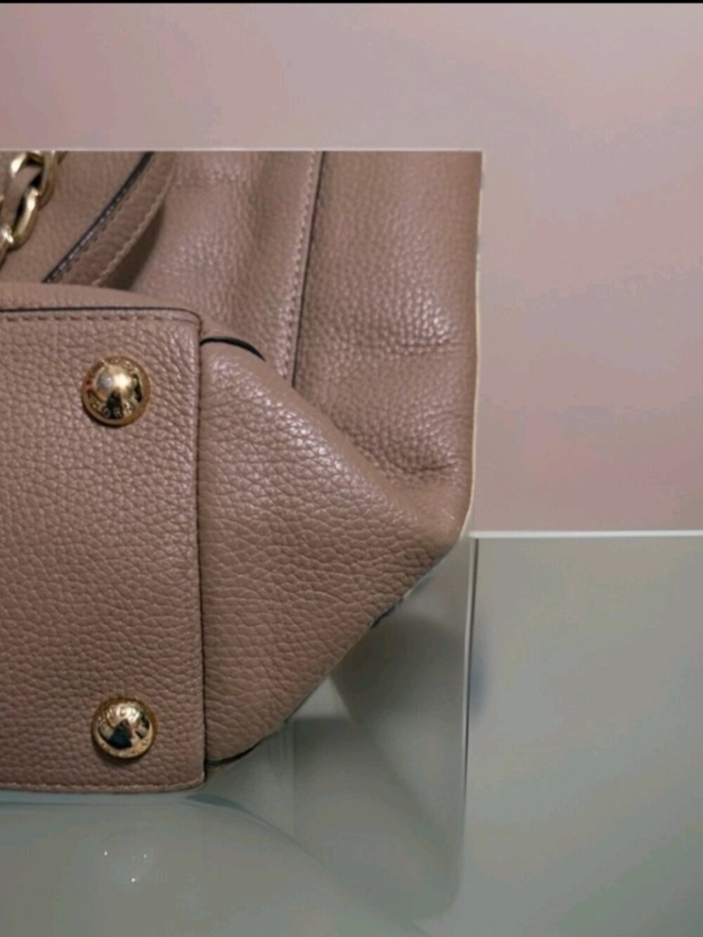 MICHAEL KORS Harper East West Tote Bag Pebbled Tan Leather Chain Woven - Picture 4 of 11